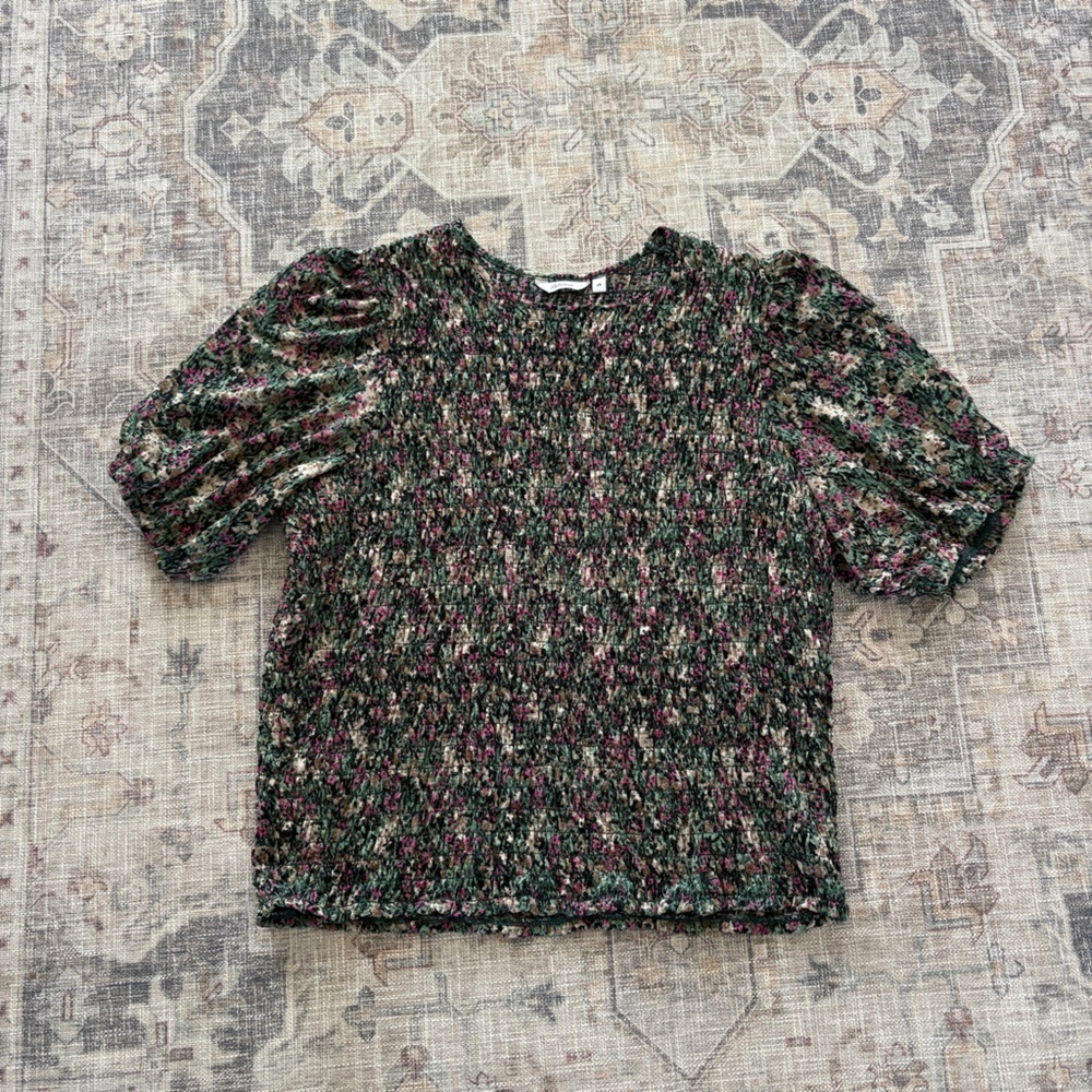 Reitmans Smocked Blouse Floral plus size 3X Short Sleeves Colourful